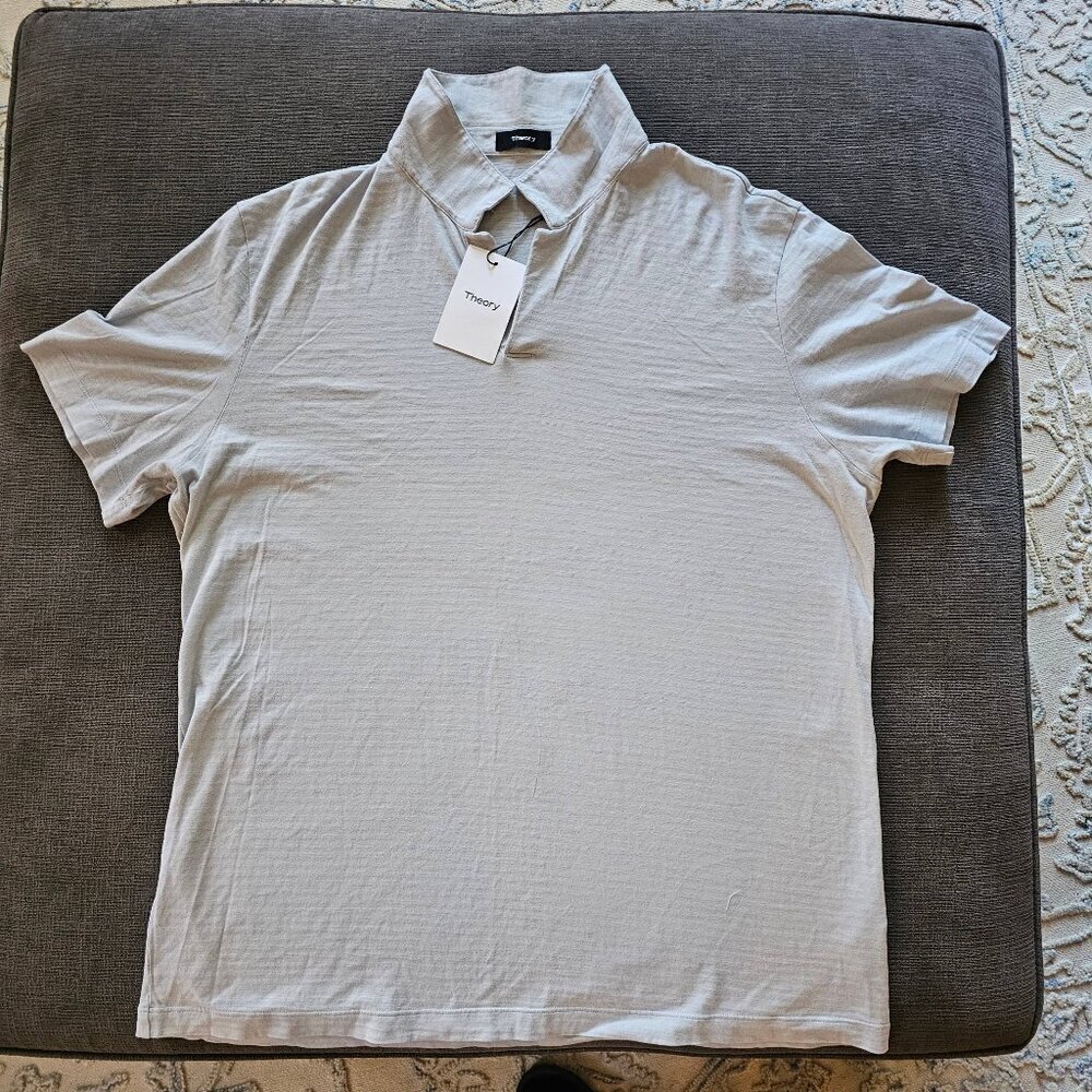 NWT Theory Men's Dark Stratus Short Sleeve Polo Shirt Size XL